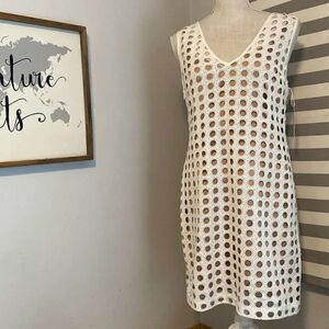 Tracy Reese White & Taupe Eyelet Lace Front Sleeveless Midi Dress Size Small NEW